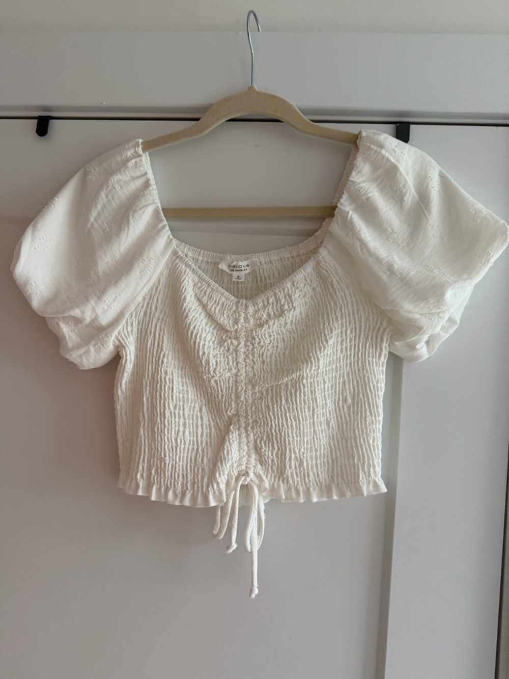 iris White Smocked Puff-Sleeve Crop Top